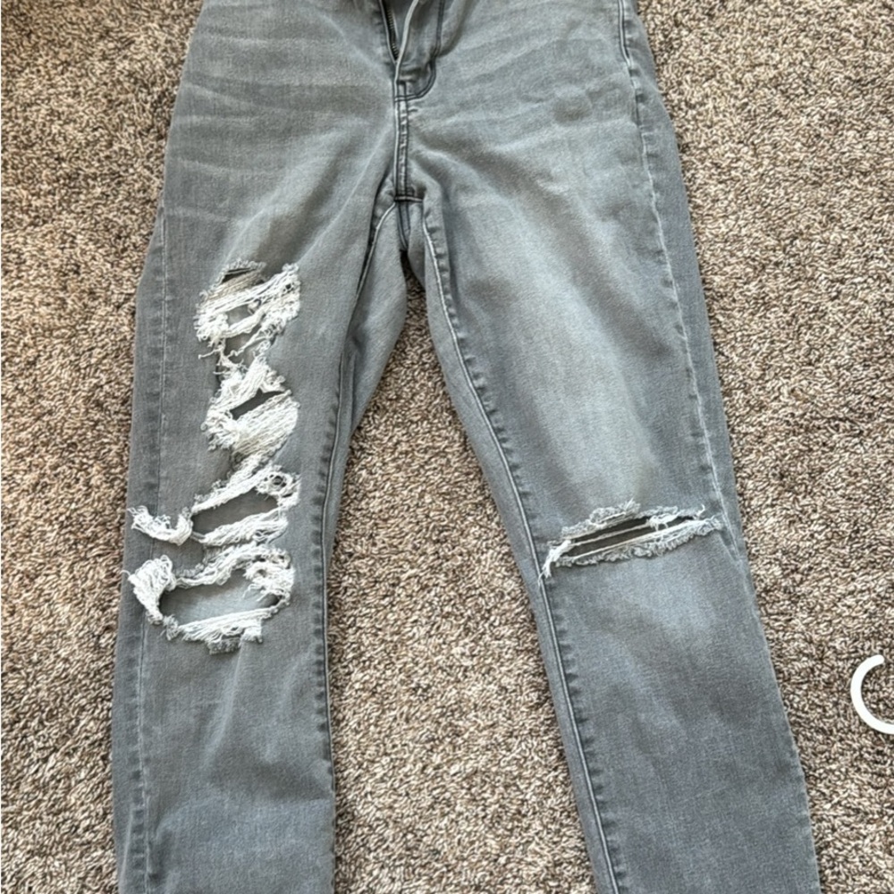 Gray Skinny Distressed Jeans with Ripped Details